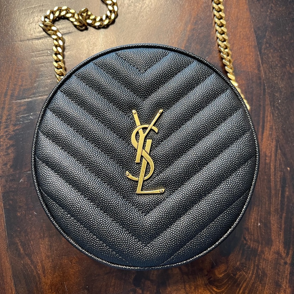 YSL Vinyle Camera Bag Quilted Chevron Black